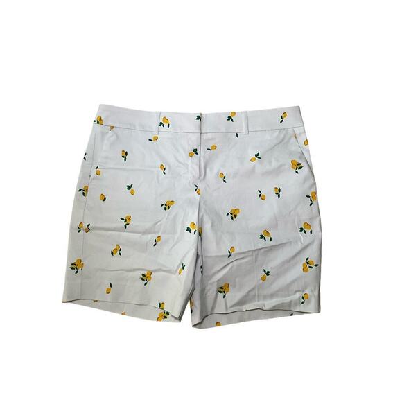 Van Heusen Bermuda Short Women's 12 White Lemon Print Slash Pocket Flat Front - Picture 1 of 6
